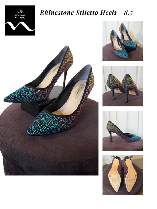 Nina Shoes - Nina Rhinestone Stiletto Heels - Pointed Toe Multicolor Party Pumps 8.5